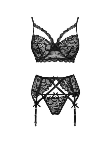 LIVCO CORSETTI FASHION - MORIDAM LC 90552 SUJETADOR + LIGUERO + PANTY NEGRO L/XL