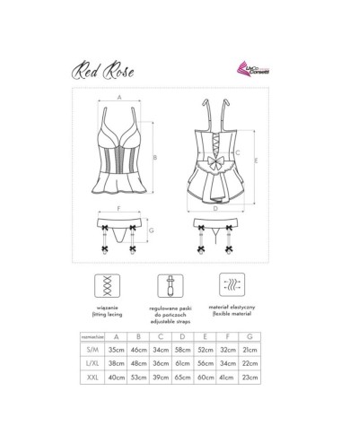 LIVCO CORSETTI FASHION - RED ROSE LC 90130 CORSET + PANTY ROJO L/XL