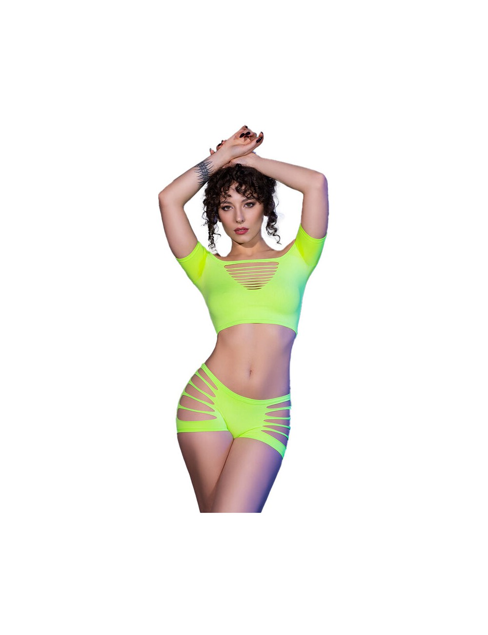 CHILIROSE - CR 4433 TOP & SHORTS VERDE S/M