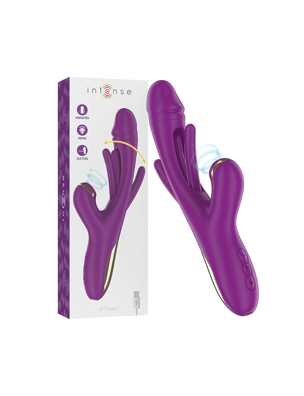 INTENSE - ATENEO VIBRADOR MULTIFUNCIÓN RECARGABLE 7 VIBRACIONES CON LENGUA OSCILANTE Y SUCCIONADOR MORADO