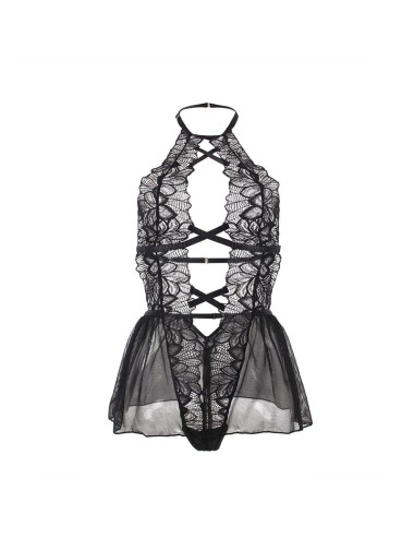 SUBBLIME - TEDDY CUELLO HALTER ESPALDA DESCUBIERTA ENCAJE NEGRO S/M