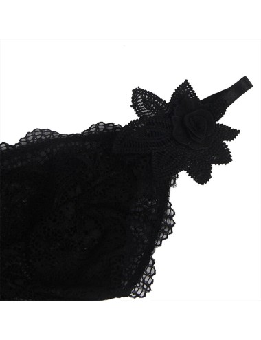 SUBBLIME - BABYDOLL TELA DE TUL DETALLE ENCAJE Y FLOR NEGRO L/XL