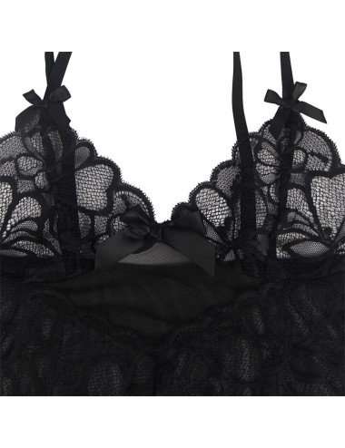 SUBBLIME - BABYDOLL CON TIRANTES AJUSTABLES Y ESTAMPADO FLORAL DE ENCAJE TRANSPARENTE NEGRO S/M
