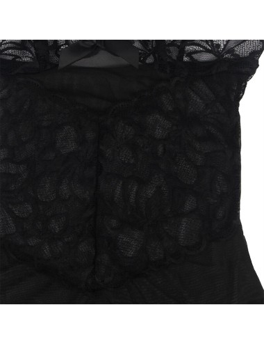 SUBBLIME - BABYDOLL CON TIRANTES AJUSTABLES Y ESTAMPADO FLORAL DE ENCAJE TRANSPARENTE NEGRO L/XL