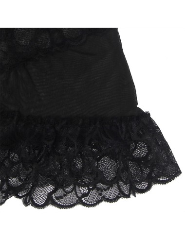 SUBBLIME - BABYDOLL CON TIRANTES AJUSTABLES Y ESTAMPADO FLORAL DE ENCAJE TRANSPARENTE NEGRO L/XL