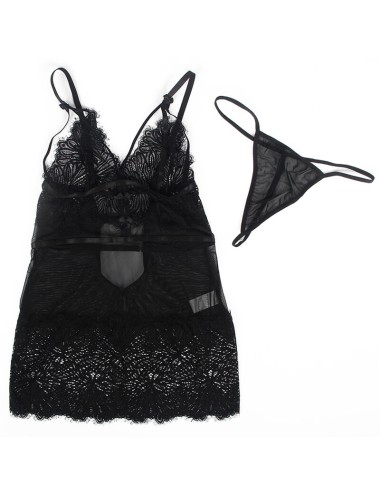 SUBBLIME - BABYDOLL CON TIRANTES AJUSTABLES DE ENCAJE NEGRO L/XL