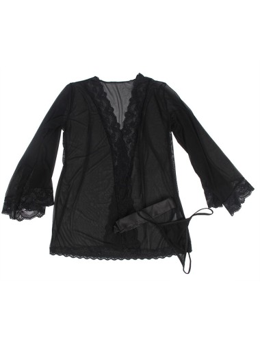 SUBBLIME - BATA TELA TRANSPARENTE DETALLE ENCAJE NEGRO L/XL