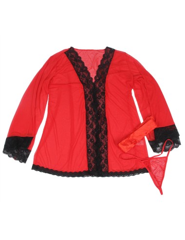SUBBLIME - BATA TELA TRANSPARENTE DETALLE ENCAJE ROJO S/M