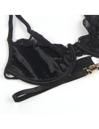 SUBBLIME - SET DE 3 PIEZAS SUJETADOR + TANGA + LIGA ENCAJE NEGRO S/M