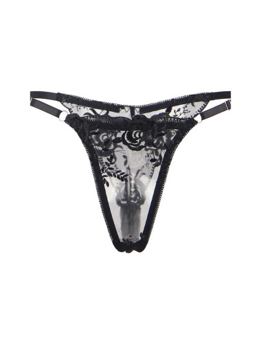 SUBBLIME - SET DE 3 PIEZAS SUJETADOR + TANGA + LIGA ESTAMPADO FLORAL NEGRO S/M