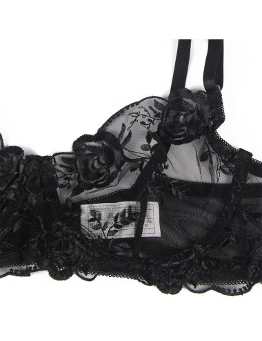 SUBBLIME - SET DE 3 PIEZAS SUJETADOR + TANGA + LIGA ESTAMPADO FLORAL NEGRO S/M