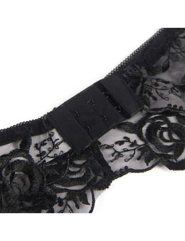 SUBBLIME - SET DE 3 PIEZAS SUJETADOR + TANGA + LIGA ESTAMPADO FLORAL NEGRO S/M