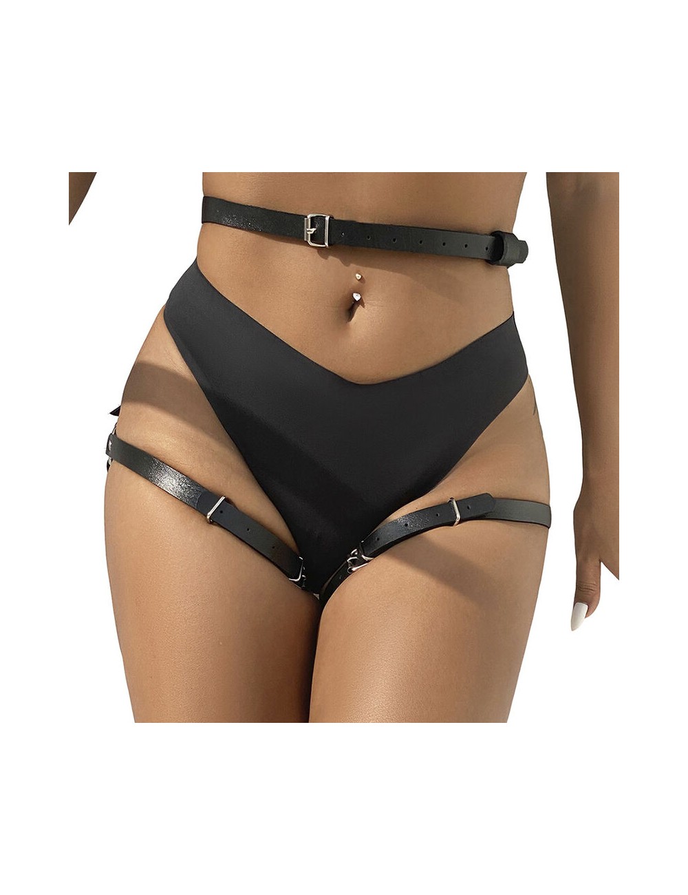 SUBBLIME - ARNÉS CINTURA Y PIERNAS CUERO NEGRO TALLA ÚNICA