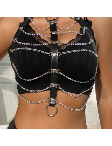 SUBBLIME - ARNÉS DE PECHO CADENAS CUERO NEGRO TALLA ÚNICA