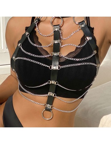 SUBBLIME - ARNÉS DE PECHO CADENAS CUERO NEGRO TALLA ÚNICA