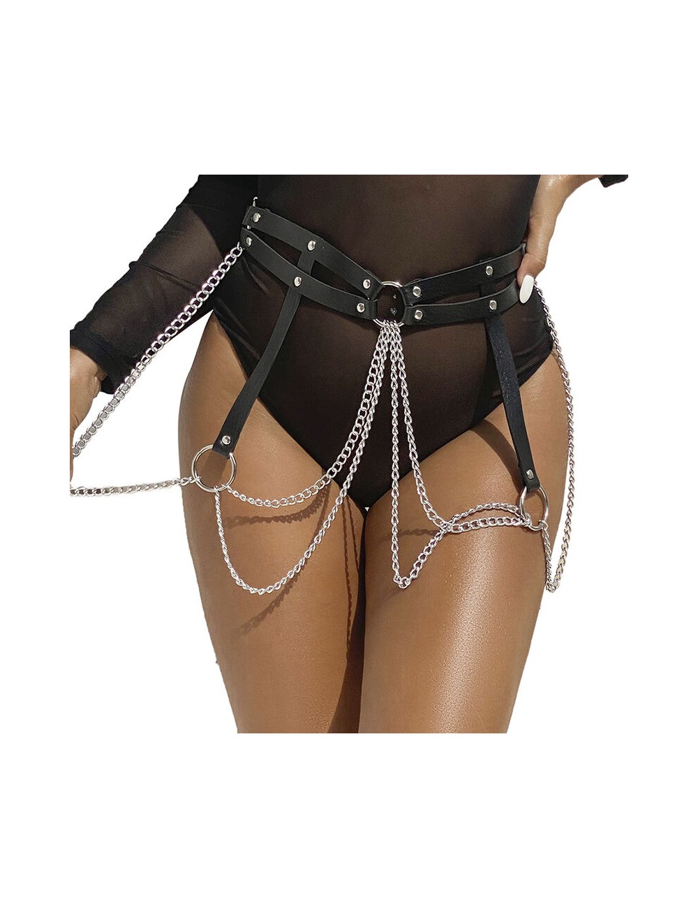 SUBBLIME - CINTURON DE CADENAS ANILLAS CUERO NEGRO TALLA ÚNICA SUBBLIME - CINTURON DE CADENAS ANILLAS CUERO NEGRO TALLA ÚNICA