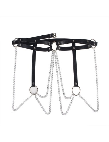 SUBBLIME - CINTURON DE CADENAS ANILLAS CUERO NEGRO TALLA ÚNICA