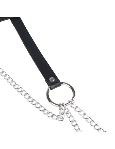 SUBBLIME - CINTURON DE CADENAS ANILLAS CUERO NEGRO TALLA ÚNICA
