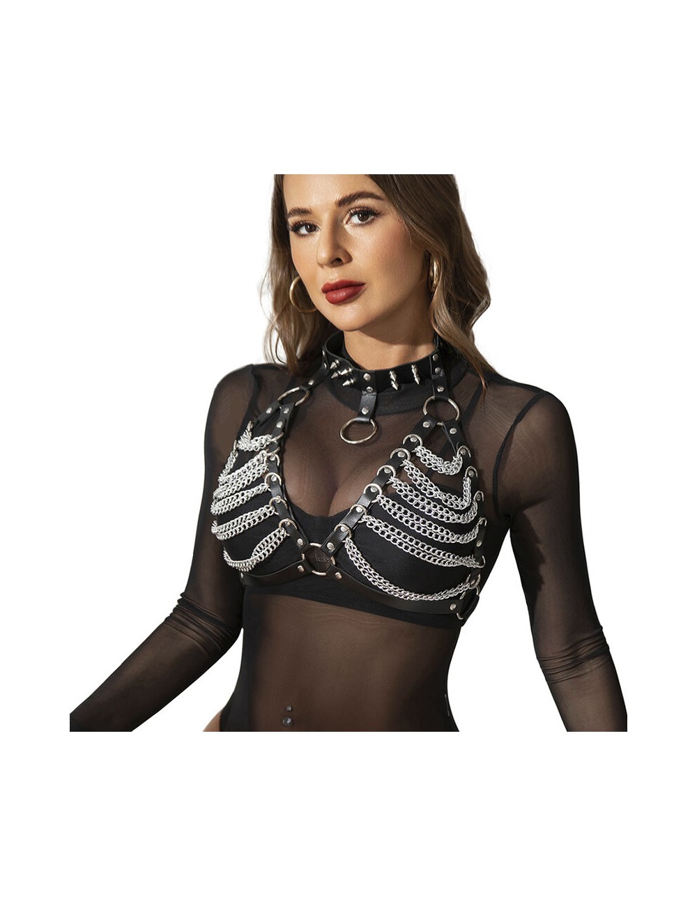 SUBBLIME - ARNÉS SUJETADOR Y COLLAR CON CADENAS TALLA ÚNICA SUBBLIME - ARNÉS SUJETADOR Y COLLAR CON CADENAS TALLA ÚNICA