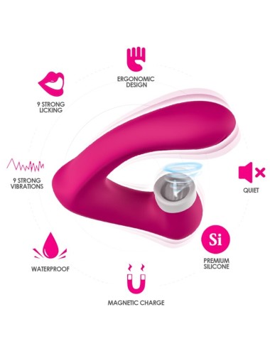 ARMONY - SECRETKISS ESTIMULADOR CON LENGUA CLITORIS & VIBRADOR CURVO FUCSIA