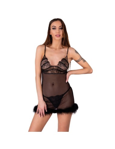 LIVCO CORSETTI FASHION - ZERUNAM SET BABYDOLL + TANGA NEGRO L/XL