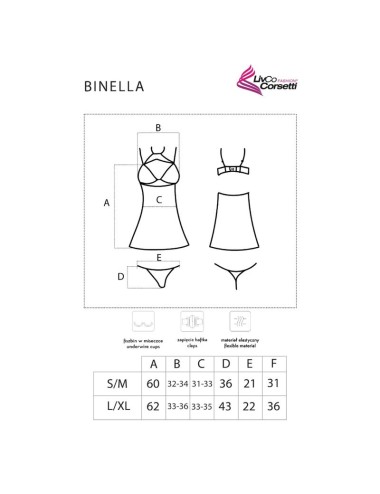 LIVCO CORSETTI FASHION - BINELLA SET BABYDOLL + TANGA NEGRO S/M