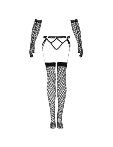 LIVCO CORSETTI FASHION - NEMALIA SET LIGUERO + MEDIAS + GUANTES NEGRO L/XL