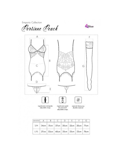 LIVCO CORSETTI FASHION - PERSINNE PEACH SET CORSET + PANTY + MEDIAS S/M