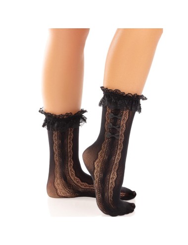LEG AVENUE - MEDIAS TOBILLERAS CON VOLANTES NEGRO