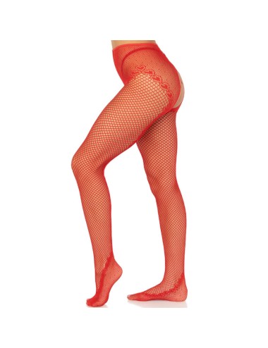 LEG AVENUE - MEDIAS REJILLA SIN ENTREPIERNA ROJO