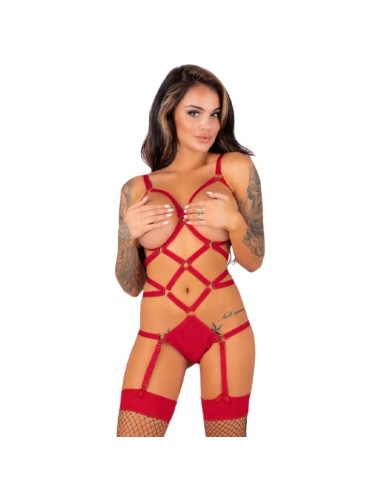 LIVCO CORSETTI FASHION - THIARA LC 20213 SET BODY + MEDIAS ROJA L/XL