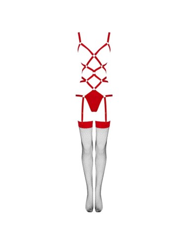 LIVCO CORSETTI FASHION - THIARA LC 20213 SET BODY + MEDIAS ROJA L/XL