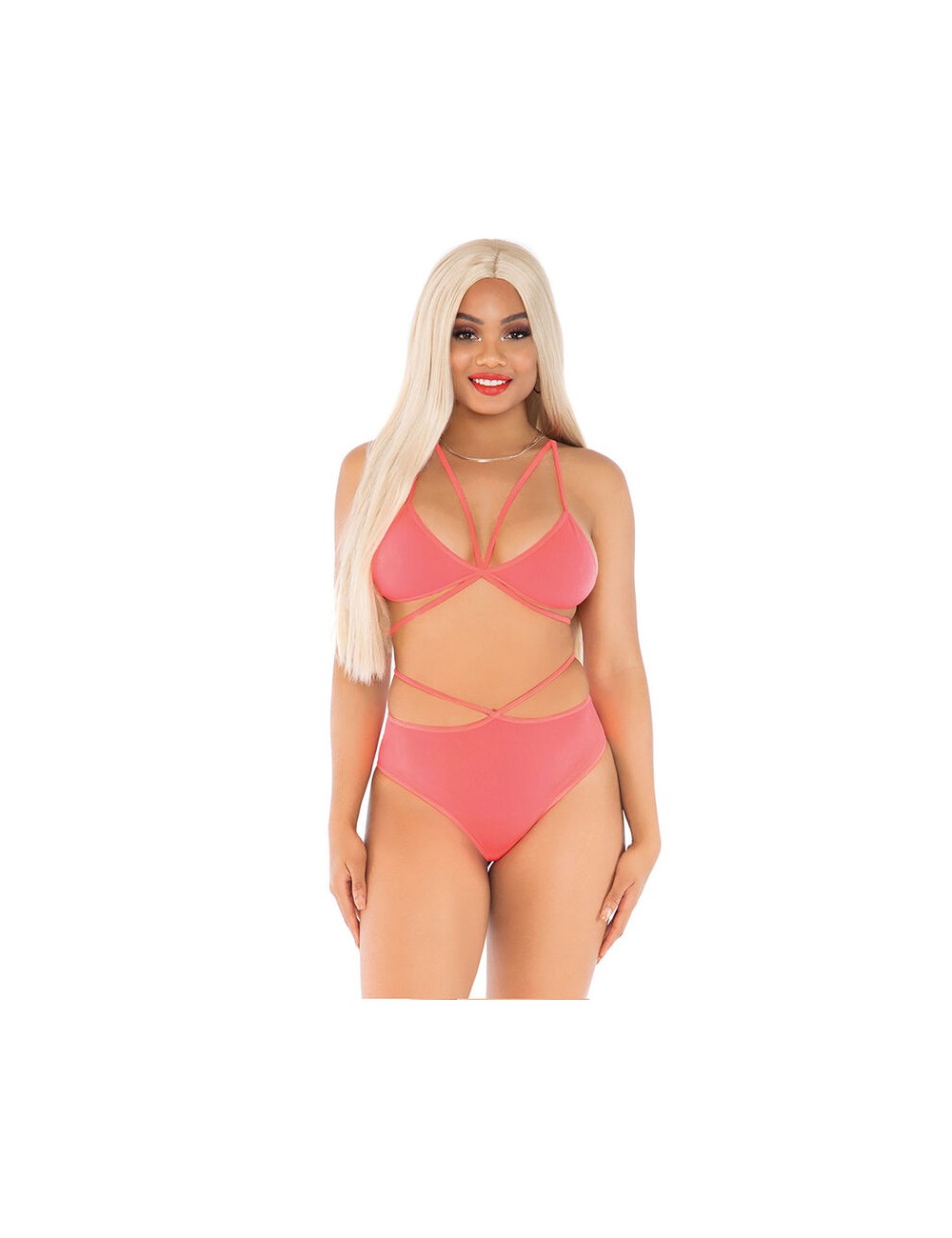 LEG AVENUE - TOP & BRAGAS CON TIRANTES CORAL LEG AVENUE - TOP & BRAGAS CON TIRANTES CORAL