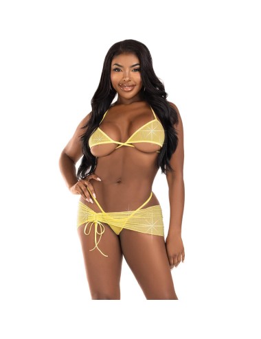 LEG AVENUE - SET TRES PIEZAS DIAMANTES AMARILLO S/M
