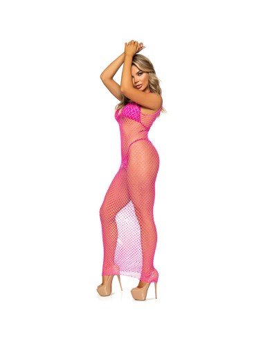 LEG AVENUE - VESTIDO DE REJILLA LARGO FUCSIA TALLA ÚNICA