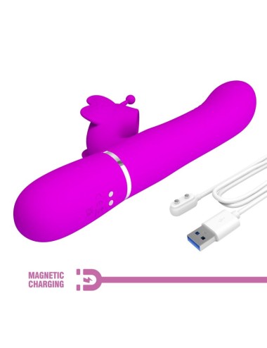 PRETTY LOVE - VIBRADOR RABBIT MULTIFUNCIÓN 4 EN 1 MARIPOSA FUCSIA