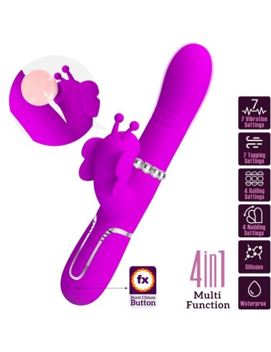 PRETTY LOVE - VIBRADOR RABBIT MULTIFUNCIÓN 4 EN 1 MARIPOSA FUCSIA