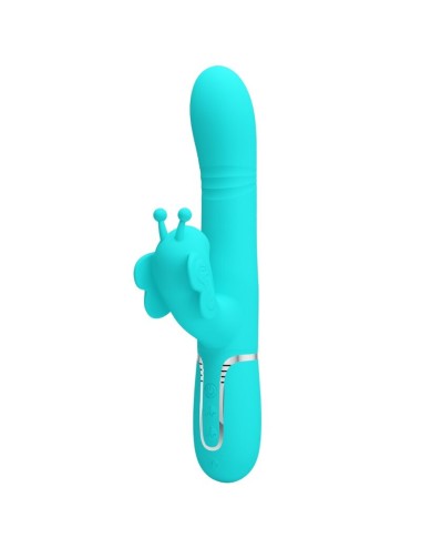 PRETTY LOVE - VIBRADOR RABBIT MULTIFUNCIÓN 4 EN 1 MARIPOSA VERDE AGUA