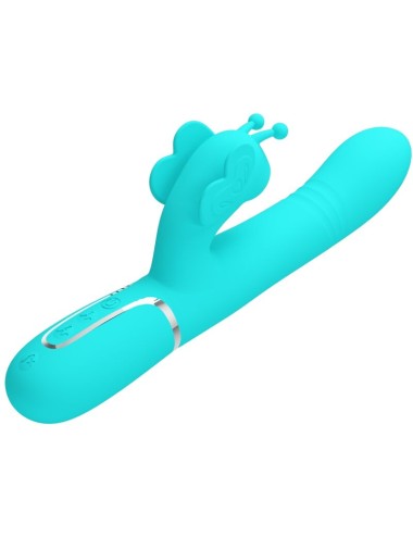 PRETTY LOVE - VIBRADOR RABBIT MULTIFUNCIÓN 4 EN 1 MARIPOSA VERDE AGUA