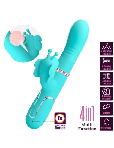 PRETTY LOVE - VIBRADOR RABBIT MULTIFUNCIÓN 4 EN 1 MARIPOSA VERDE AGUA