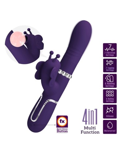 PRETTY LOVE - VIBRADOR RABBIT MULTIFUNCIÓN 4 EN 1 MARIPOSA MORADO