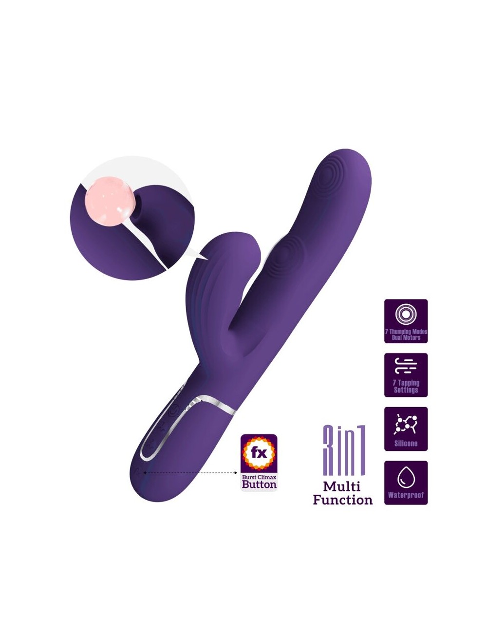 PRETTY LOVE - PERLITA VIBRADOR PUNTO G 3 EN 1 MULTIFUNCIÓN MORADO