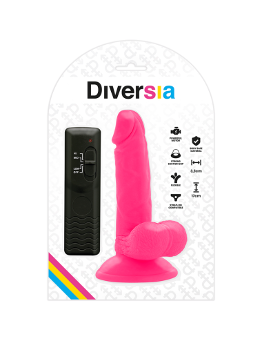 DIVERSIA - DILDO REALÍSTICO FLEXIBLE CON VIBRACIÓN ROSA 17 CM -O- 3.3 CM