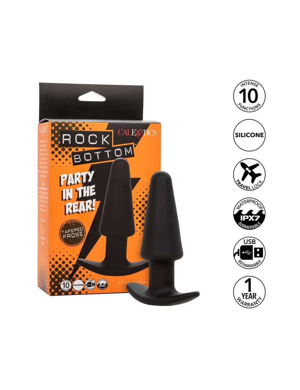 CALEXOTICS - ROCK BOTTOM PLUG ANAL CÓNICO 10 VIBRACIONES SILICONA NEGRO