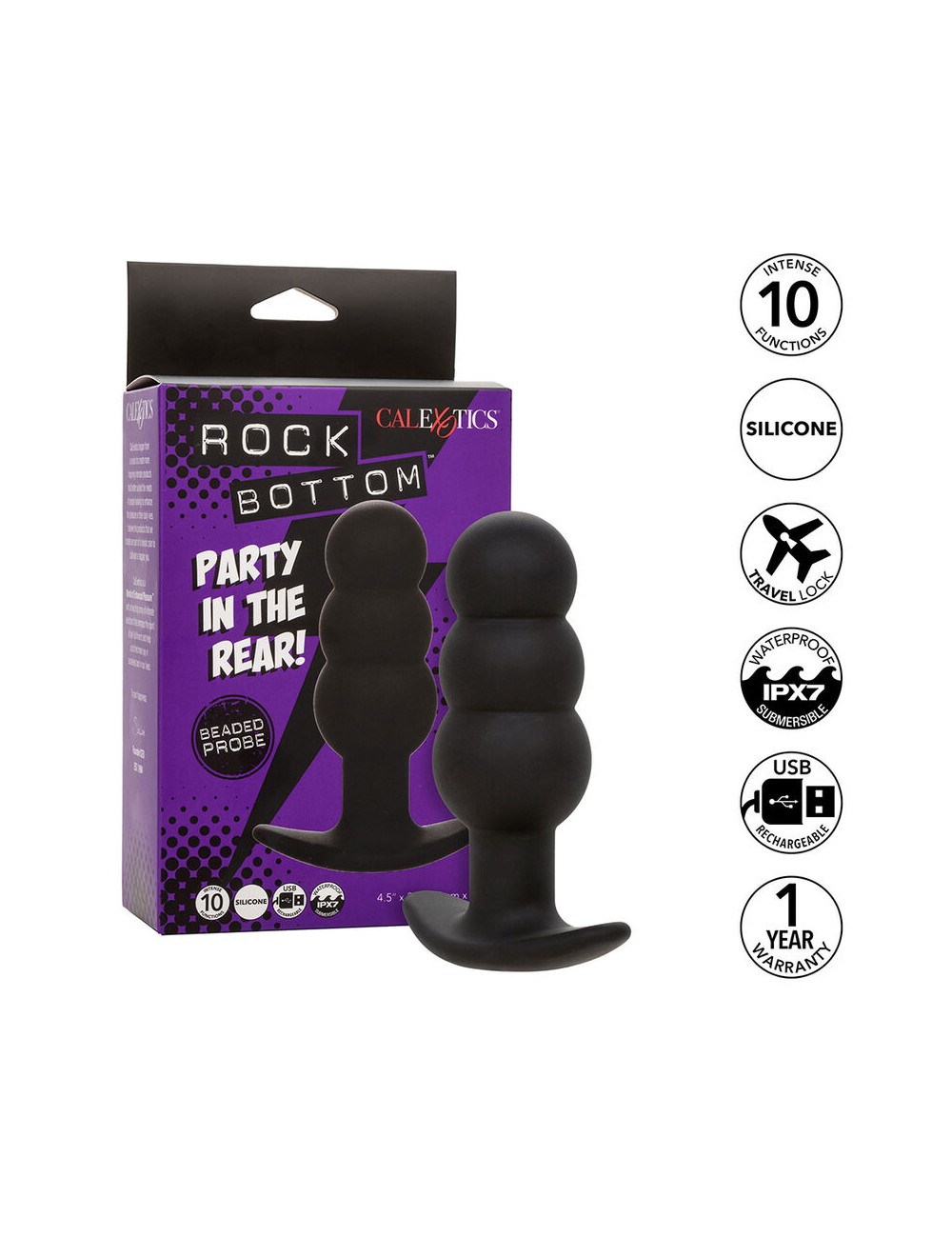CALEXOTICS - ROCK BOTTOM PLUG ANAL CON CUENTAS 10 VIBRACIONES SILICONA NEGRO