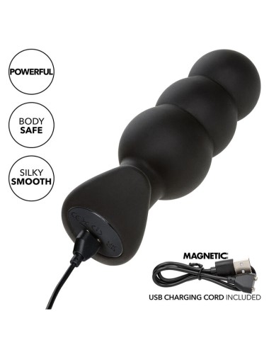 CALEXOTICS - ROCK BOTTOM PLUG ANAL CON CUENTAS 10 VIBRACIONES SILICONA NEGRO