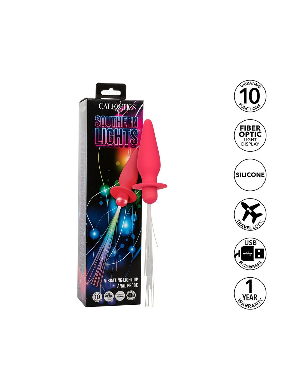 CALEXOTICS - SOUTHERN LIGHTS LIGHT UP PLUG ANAL CON LUCES 10 VIBRACIONES SILICONA ROSA