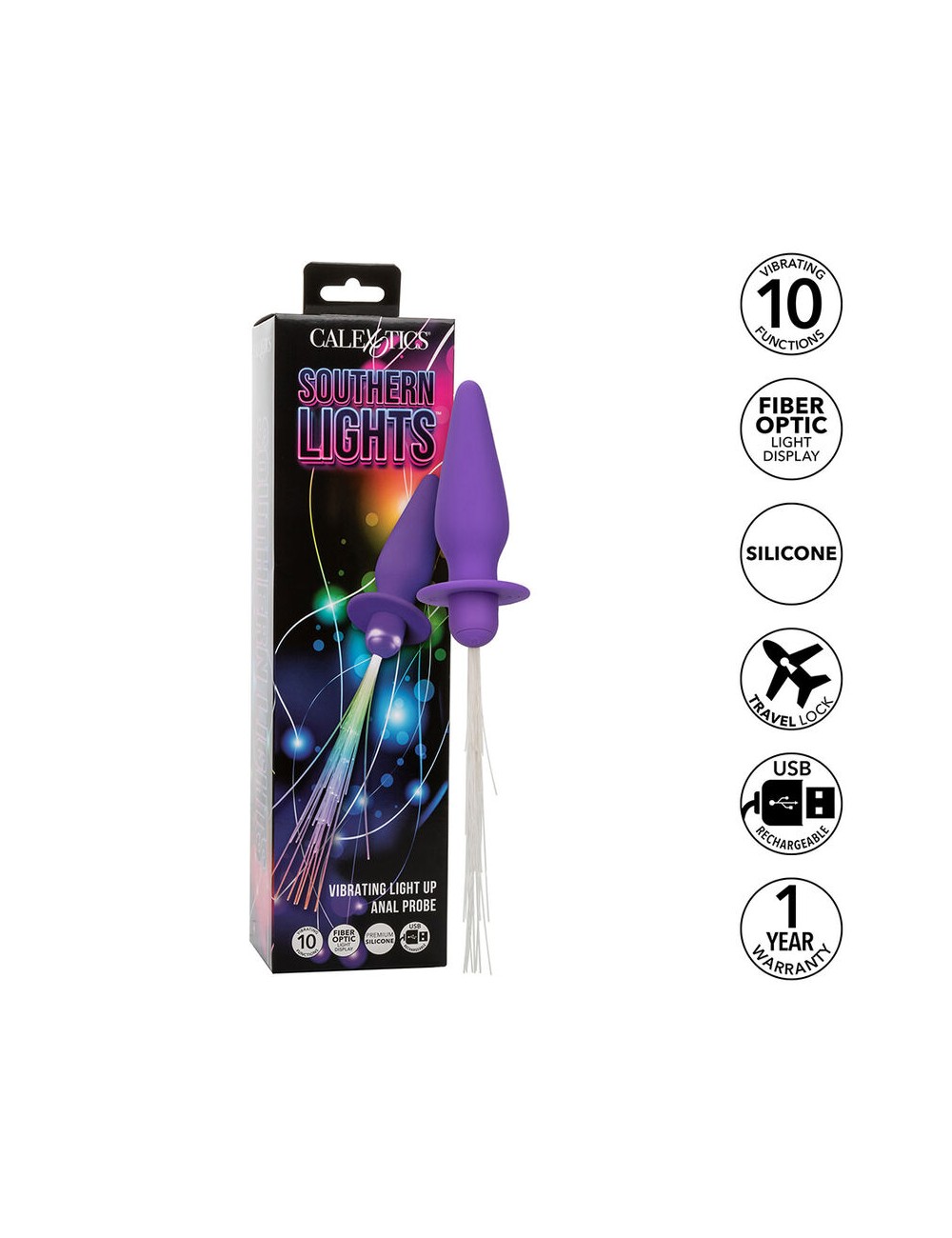 CALEXOTICS - SOUTHERN LIGHTS LIGHT UP PLUG ANAL CON LUCES 10 VIBRACIONES SILICONA VIOLETA