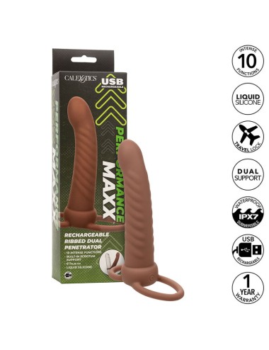 CALEXOTICS - MAXX DOBLE PENETRADOR ACANALADO 10 VIBRACIONES MULATO
