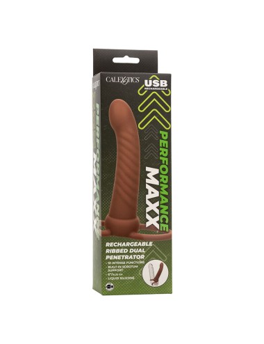 CALEXOTICS - MAXX DOBLE PENETRADOR ACANALADO 10 VIBRACIONES MULATO